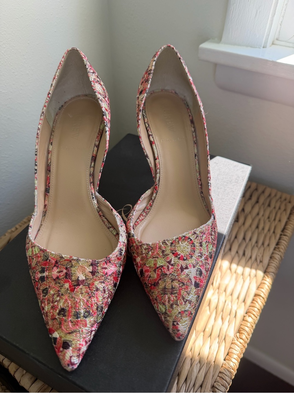 J. Crew Floral Multicolor D’Orsay Pointed-Toe Heels